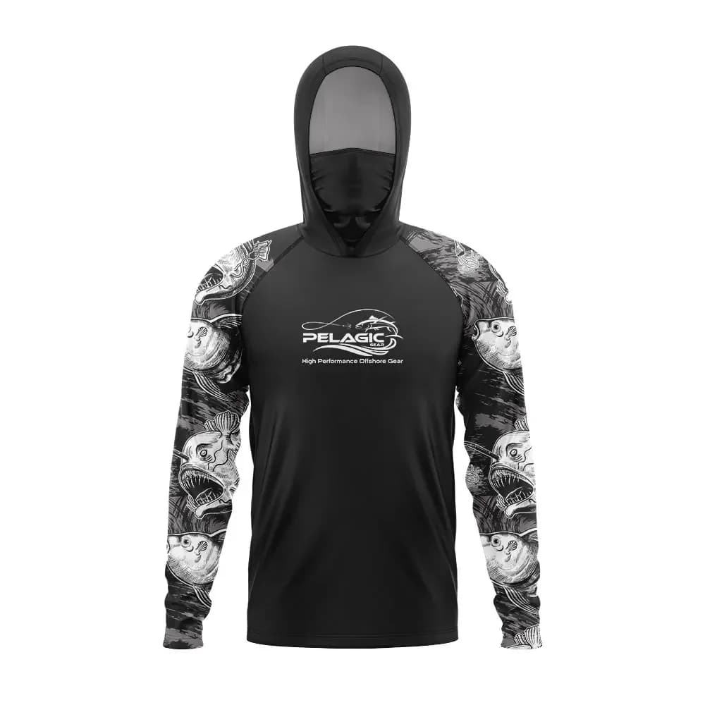 Ropa de pesca Pelagic Gear para hombre, camiseta de manga larga, protección solar de pescado, transpirable, máscara facial con capucha, ropa de