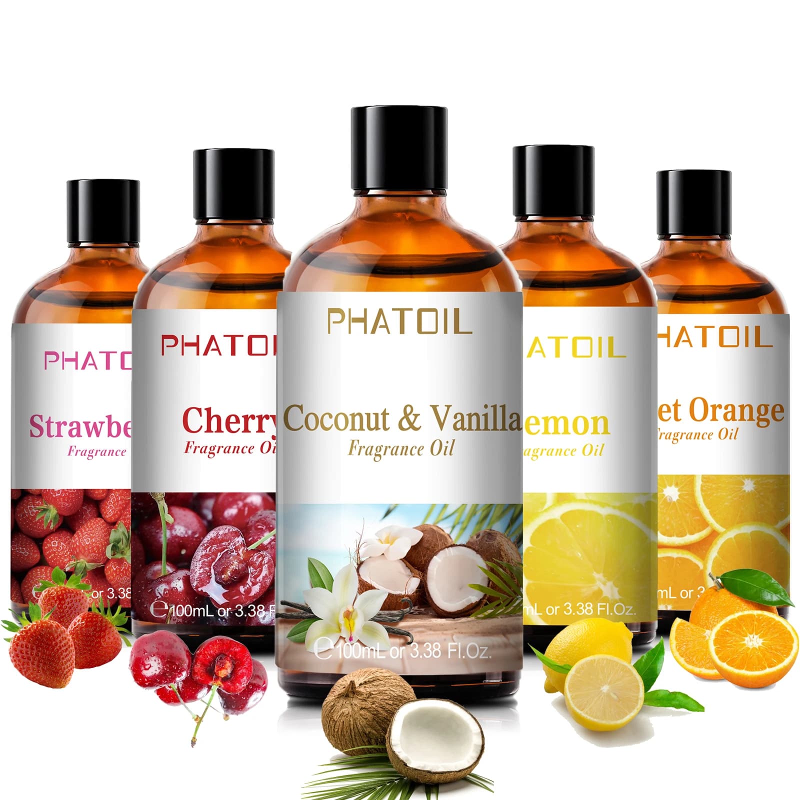 PHATOIL 100ml aceite aromático de aromaterapia coco y vainilla fresa cereza limón 1/2/3 Uds aceite aromático para hacer velas difusoras