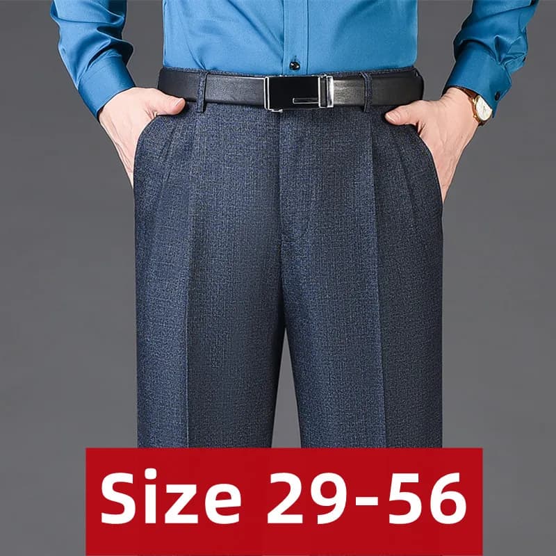 Pantalones de traje de Cachemira y lana de cintura alta para hombre, pantalones de vestir de invierno y otoño con doble plisado para hombre,