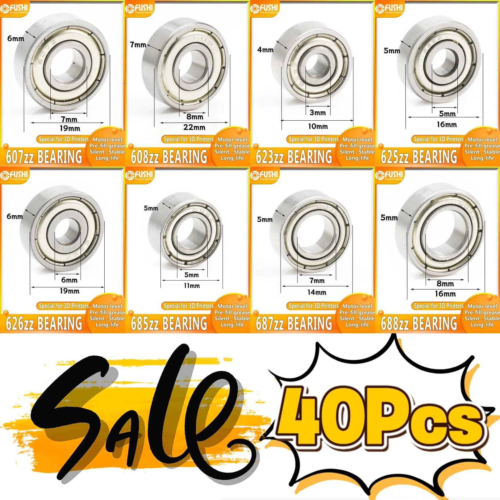FUSHI 688ZZ Rodamiento 8x16x5 mm 10/40PCS Miniatura 688Z Mini Rodamientos de bolas 618/8ZZ 688 ZZ