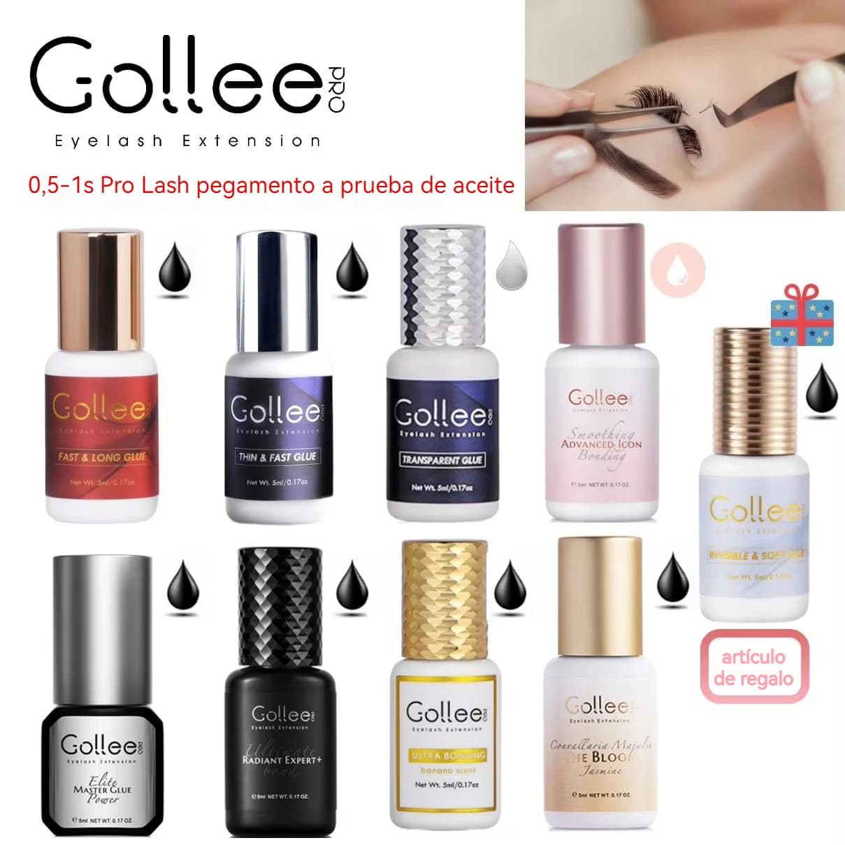 Gollee Pegamento para extensiones de pestañas Pegamento para pestañas 1S Tiempo de secado Retención 6-8 semanas 5ml) Pegamento para pestañas Max
