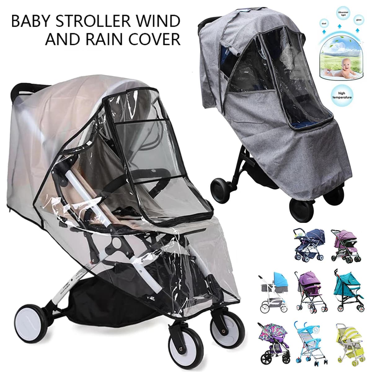 Cubierta de lluvia Universal para cochecito, impermeable, impermeable, plegable, protección completa, cubierta impermeable, parasol para viajes al