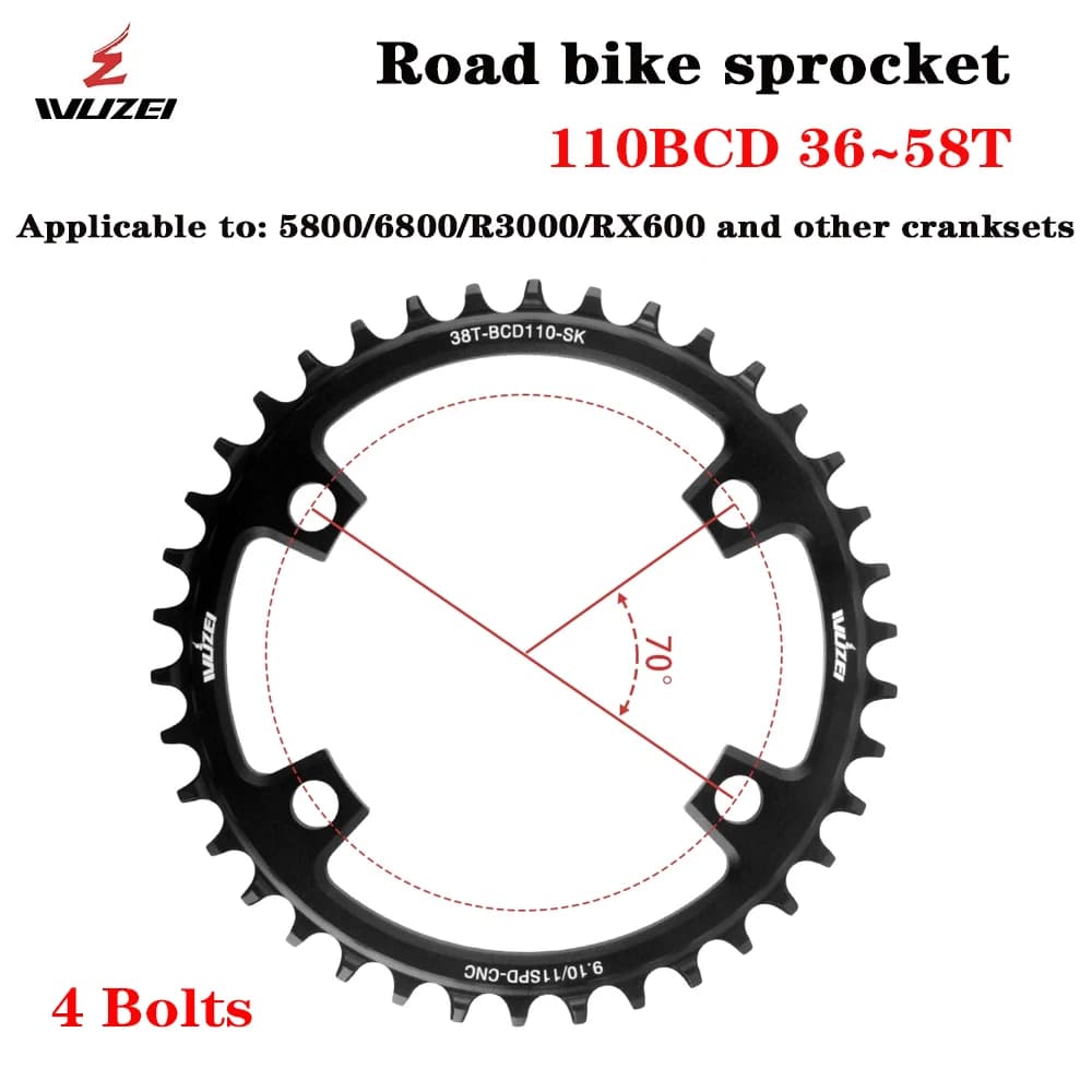 Plato de Cadena para Bicicleta de Carretera 110BCD de 4 Tornillos, Dientes Estrechos y Anchos, Positivos y Negativos, Compatible con Shimano