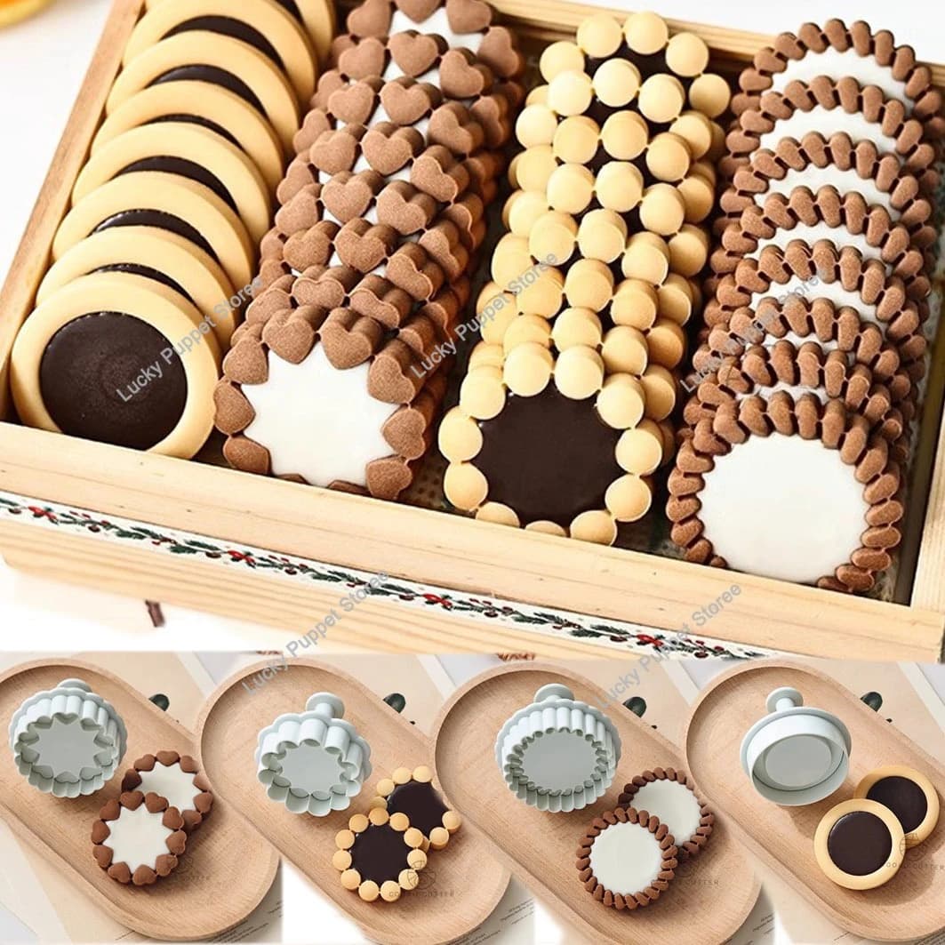 Cortador de galletas de flores para sándwich de Chocolate, molde para galletas 3D, sello de Fondant prensable, decoración de pasteles de Año Nuevo,