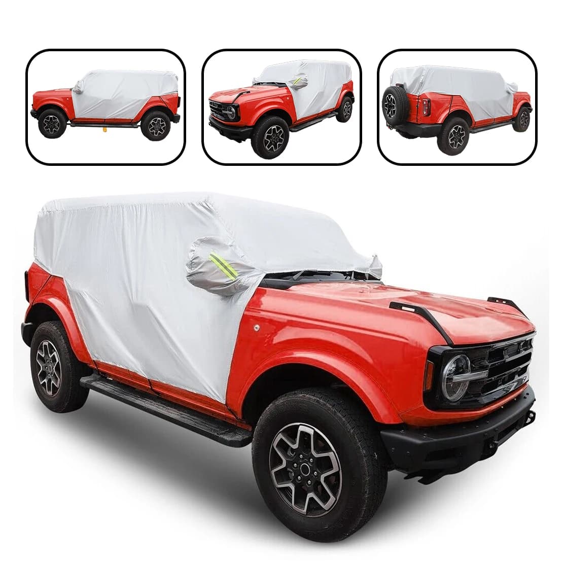 Protector de cubierta impermeable para medio coche, poliéster plateado resistente al desgaste y a los rayos UV, apto para Ford Bronco de 4 puertas