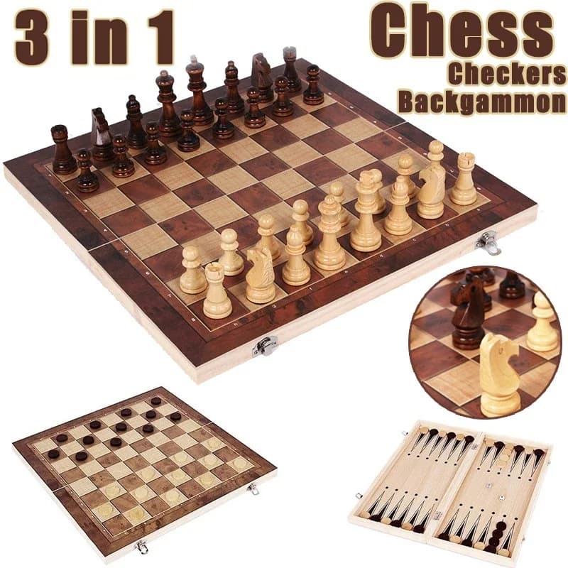 Nuevo diseño 3 en 1 ajedrez de madera Backgammon damas juegos de viaje juego de ajedrez tablero de ajedrez entretenimiento regalo de Navidad