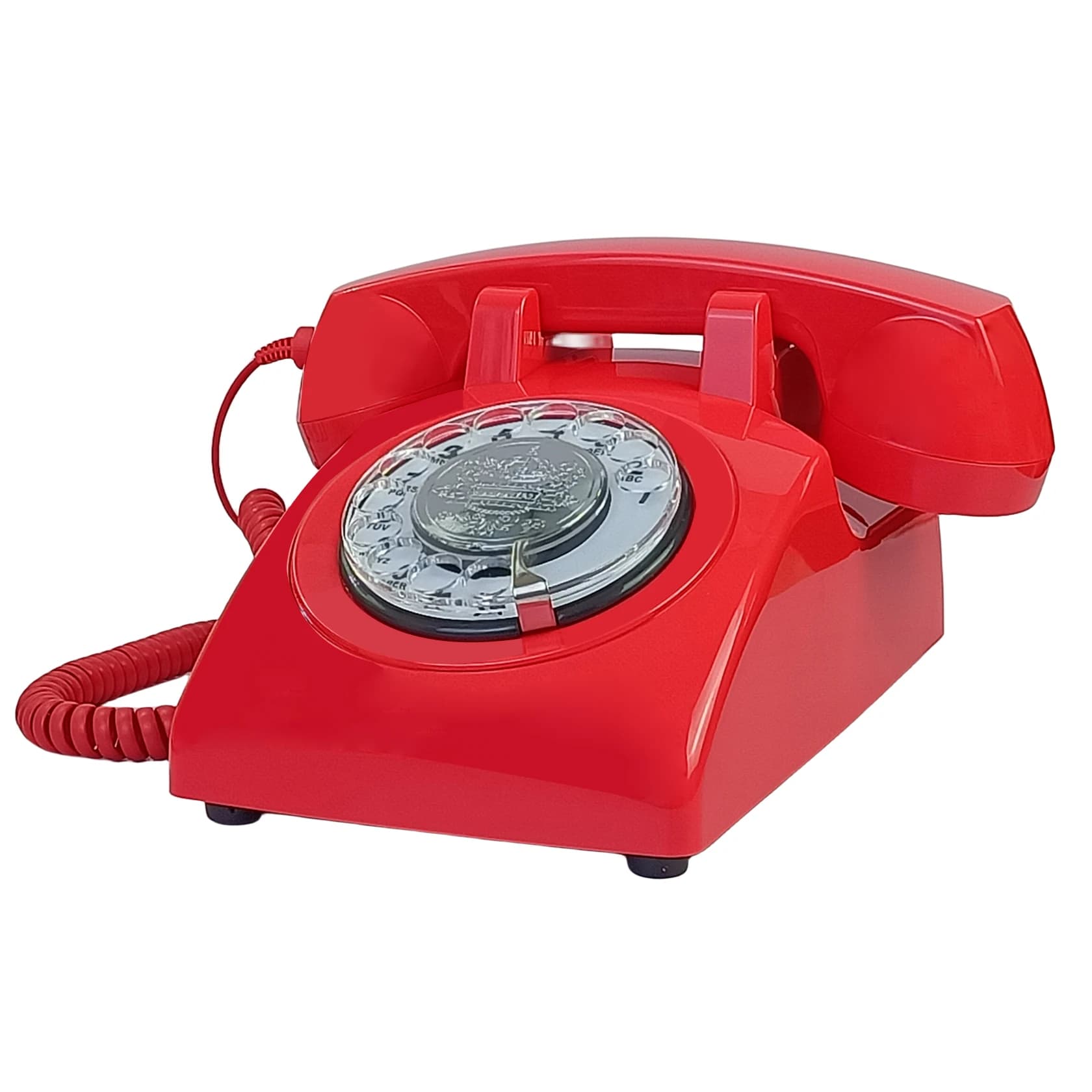 Teléfono con cable rojo, teléfonos clásicos de oficina en casa con esfera giratoria, teléfono antiguo vintage de los años 30