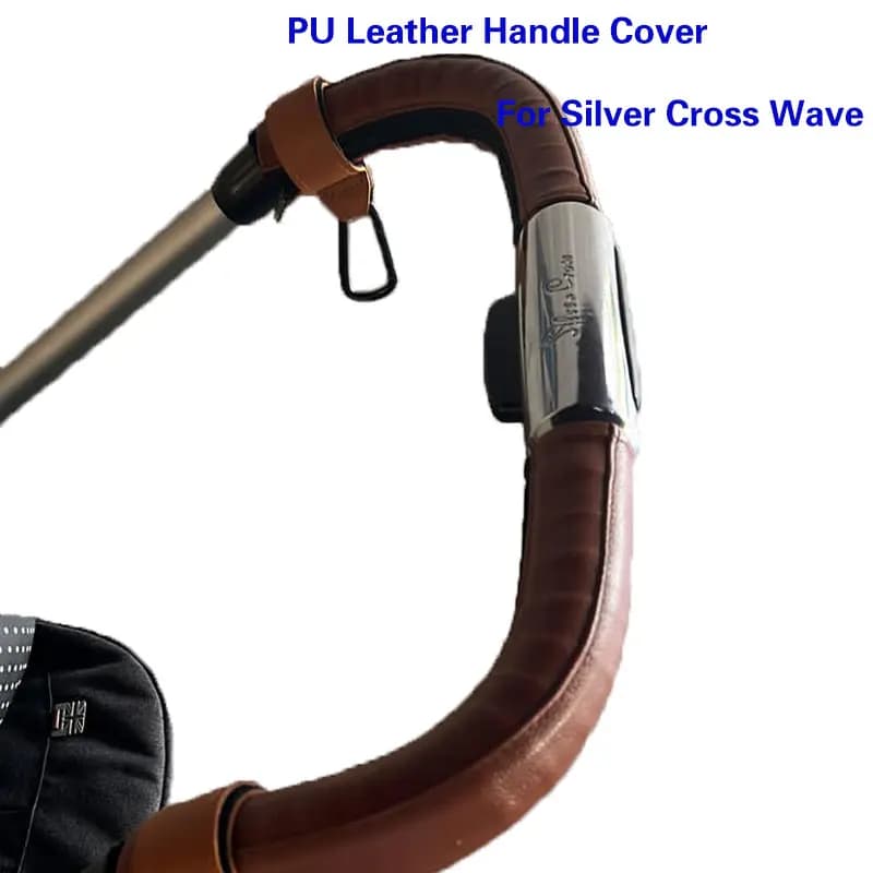 Funda de cuero PU para reposabrazos con mango de onda cruzada plateada, funda protectora para parachoques, accesorios para cochecito de bebé