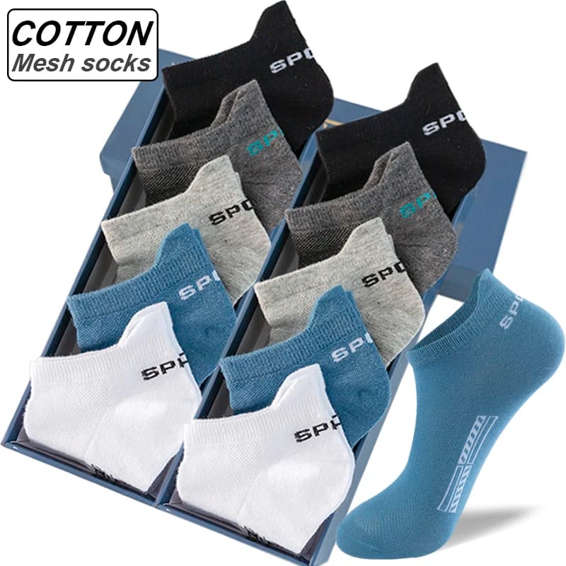 Calcetines tobilleros de algodón para hombre, medias deportivas transpirables de malla, informales, corte fino, 39-48 talla grande, alta calidad, 10