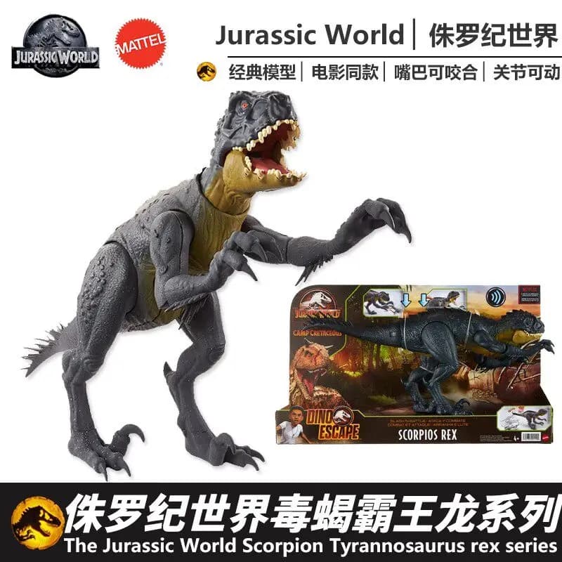Figura de Acción de Dinosaurio Jurassic World Camp Cretaceous Black Scorpios Rex, Modelo de Dinosaurio con Sonido y Movimiento, Juguete para Niños y