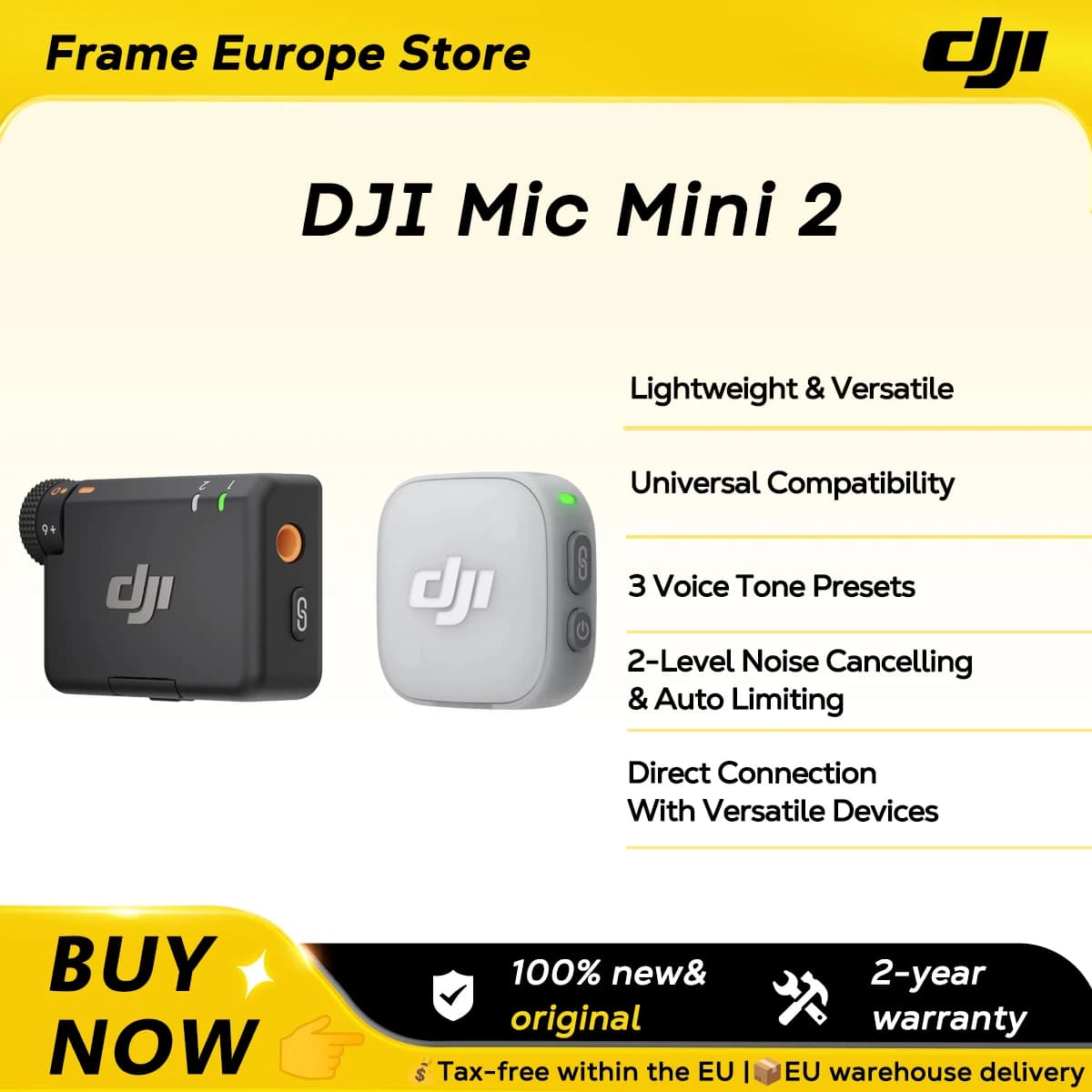 Micrófono Inalámbrico DJI Mic Mini 2 para iPhone 17/16/15 y Android/Fotografía/Tablet/PC, Ultraligero, Batería de 11.5 Horas, Carga Rápida,
