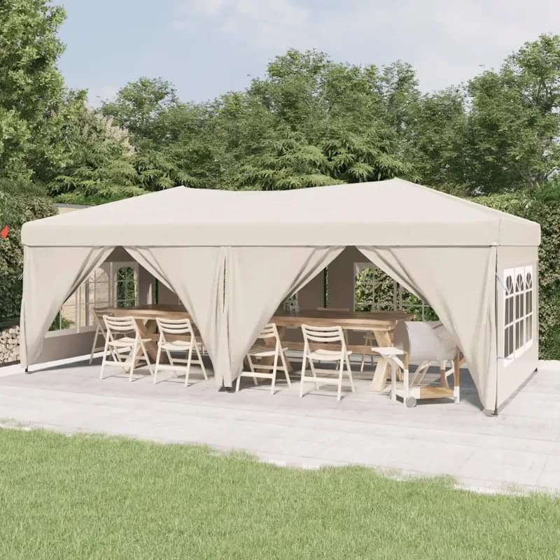 Carpa Plegable para Eventos con Paredes Color Crema 3x6 m, Toldo de Jardín Impermeable Anti-UV, Carpa para Patio, Terraza, Exterior, Resistente a las