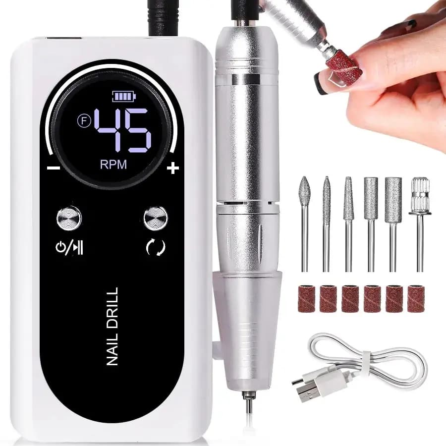 Taladro Eléctrico Profesional para Uñas, 45000 RPM, Portátil, Recargable, de Bajo Ruido, Lima para Uñas, Herramienta para Salón de Manicura