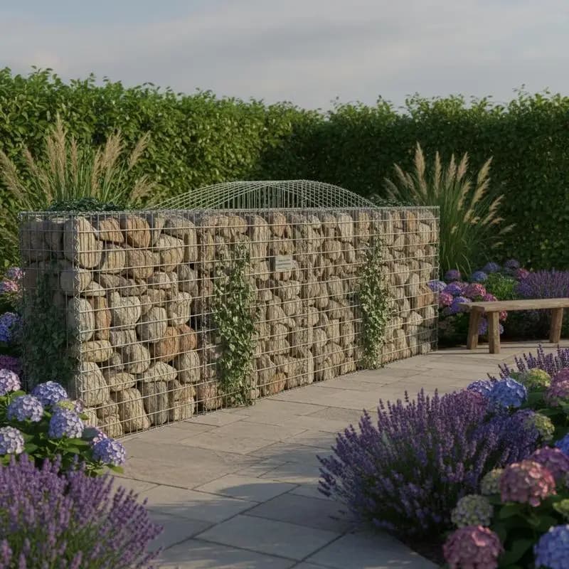 Valla de Gabiones de 400x50x120/140 cm Esta cerca de diseño de dragón está hecha de hierro galvanizado y se puede rellenar con piedras o grava. Es