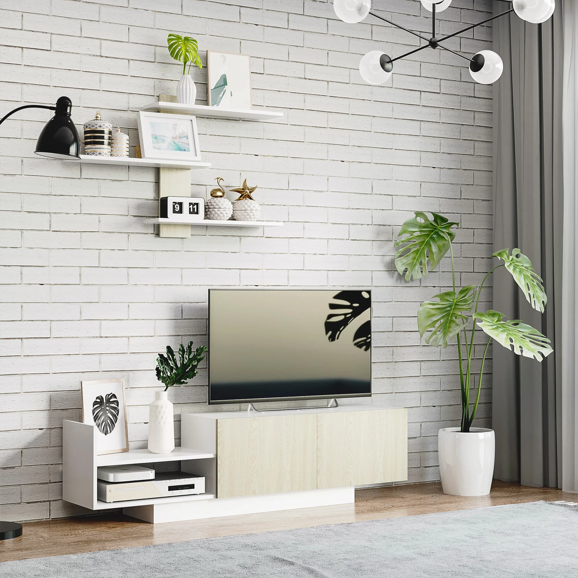 HOMCOM Mueble de Salón para TV con Mesa 150x31,5x40 cm y Estante 95,5x16x60 cm