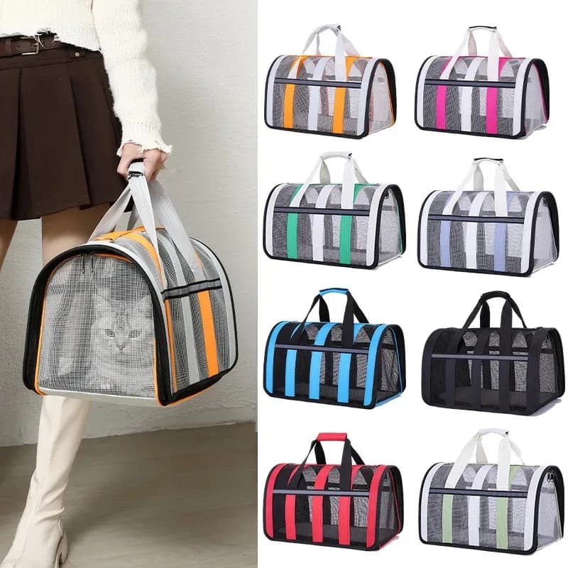 Bolsa de viaje transpirable para mascotas, jaula de malla plegable portátil para perros pequeños y medianos, viaje al aire libre, Verano