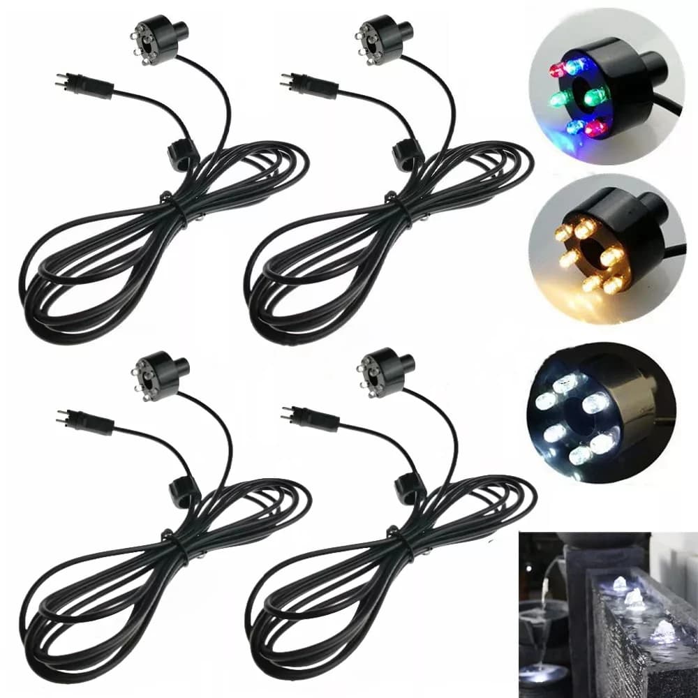 Anillo de luz subacuático de 6 LED, 12V, 1/2/4 Uds., para fuente, estanque, jardín, sin adaptador de CA