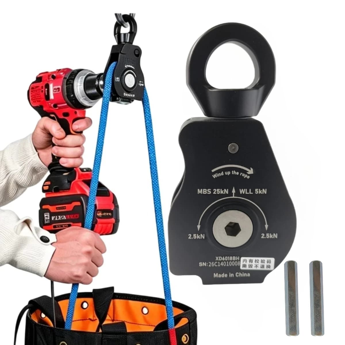 Retractor de cuerda eléctrico Xinda Z3 H1 con junta universal, 25KN, sin nudos, para escalada/uso en exteriores