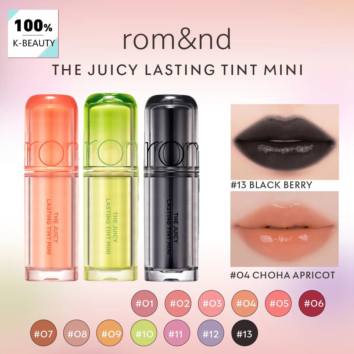 rom&nd THE JUICY LASTING TINT MINI, Textura brillante y jugosa, Ligero y no pegajoso, Maquillaje de lujo, Cosmético coreano, Maquillaje coreano