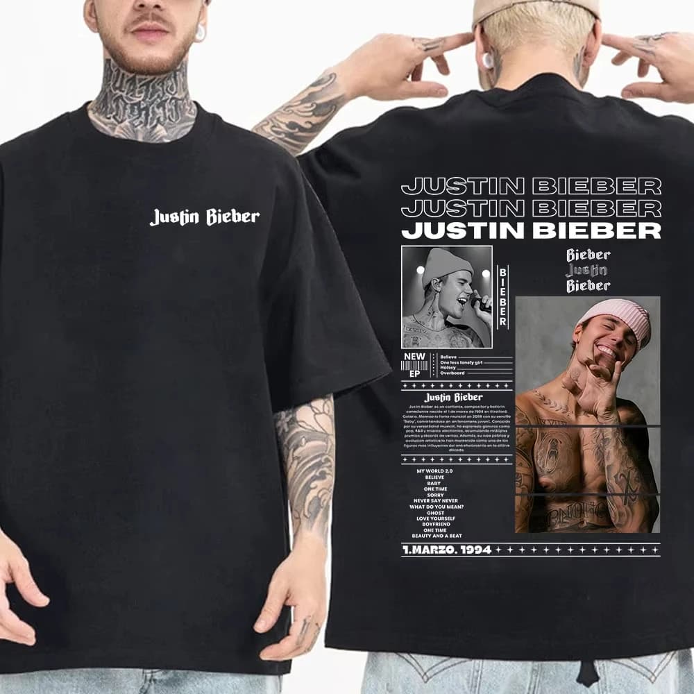 Camisetas de música Pop de Justin Bieber, ropa para hombres y mujeres, camisetas de manga corta de Hip Hop a la moda, camisetas informales de