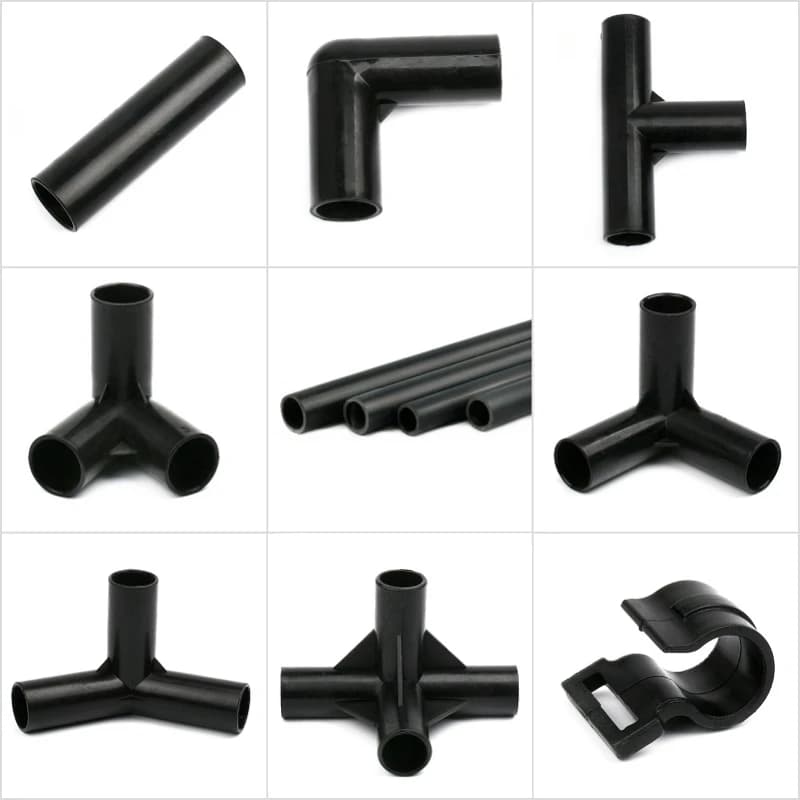 2 ~ 25 uds 8/12/16/19mm accesorios de plástico ABS negro conector de tubo de PVC DIY estante tienda juntas fijas Tee codo de cuatro vías junta recta