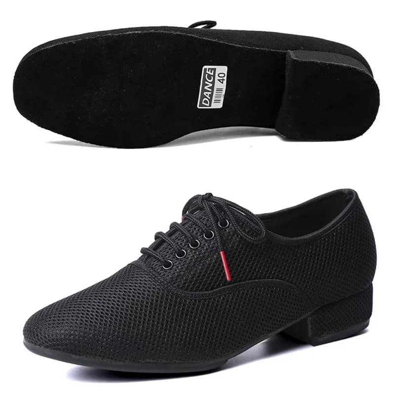 Zapatos de baile latino para hombre, Salsa, baile de Jazz, salón de baile para niños, zapatos de Tango modernos, malla negra, suela suave,