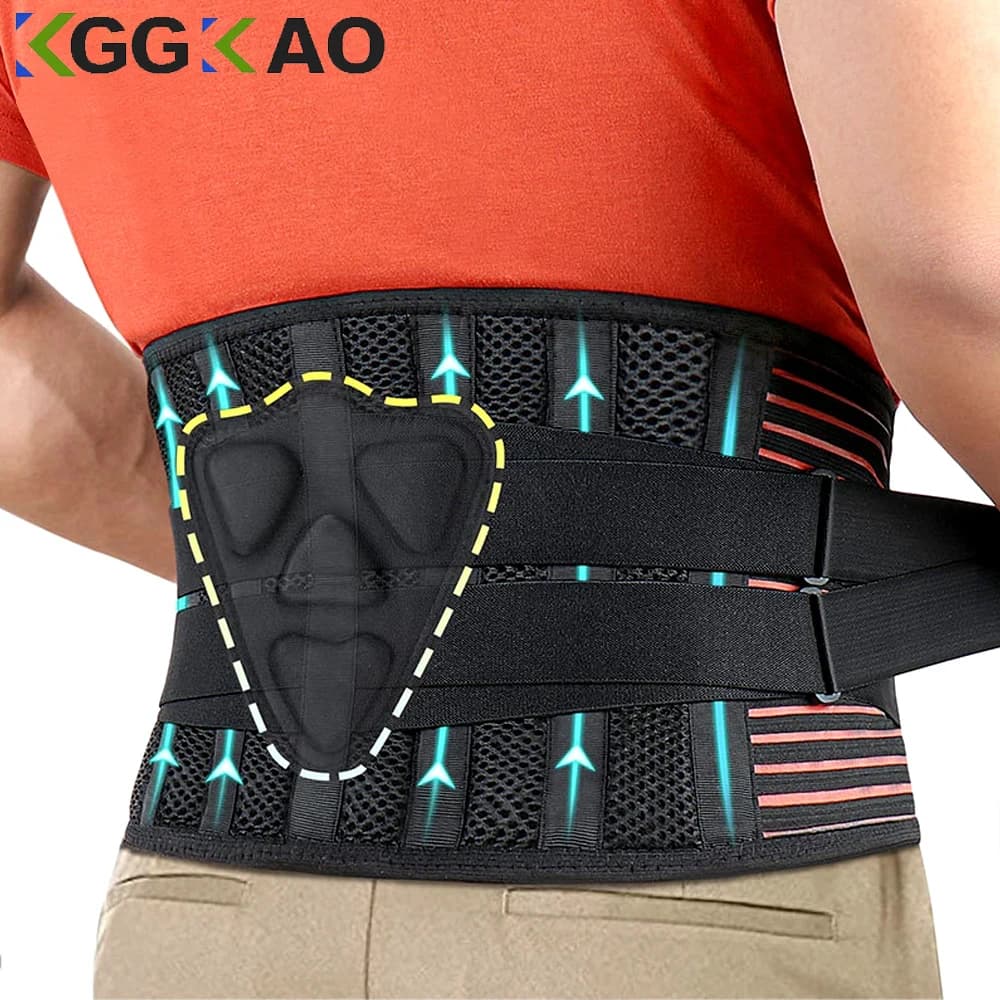 Soporte Lumbar ortopédico antideslizante con almohadilla, cinturón de soporte de cintura transpirable para alivio del dolor en el gimnasio, 6