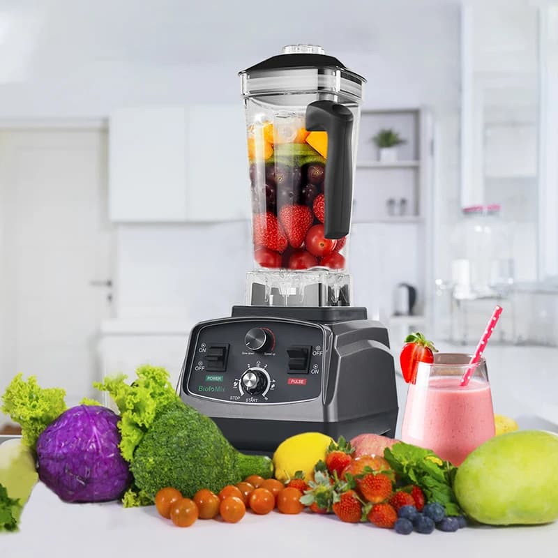 Licuadora BioloMix de alta potencia de 2200W y 3HP con función de temporizador, tarro sin BPA de 2L, ideal para batidos, jugos, preparación de
