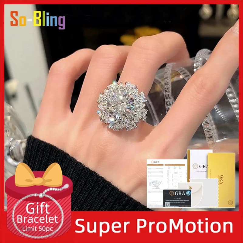 Anillos de plata de ley 925 So-Bling, anillo de moissanita de 5 quilates con certificado Gra para mujer, joyería de fiesta de regalo elegante