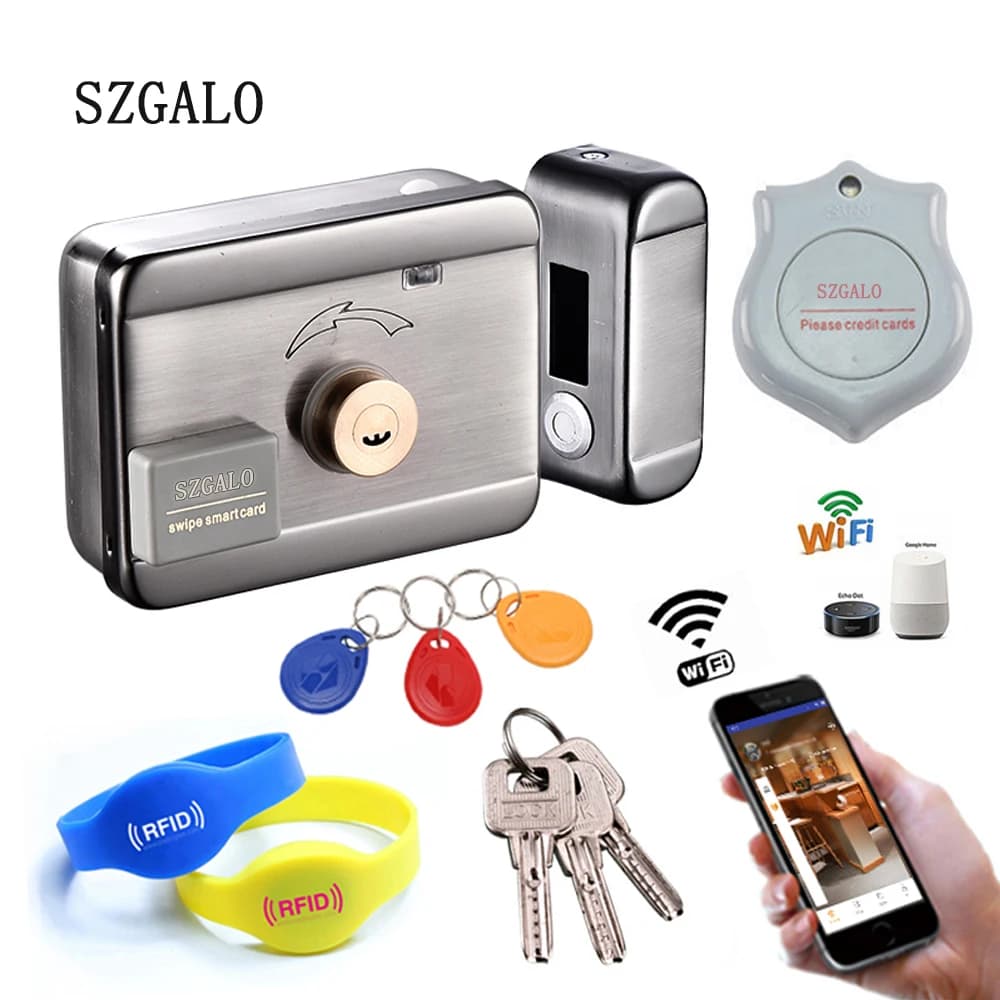 Cerradura eléctrica con Control WiFi, sistema de Control de acceso, cerradura electrónica integrada RFID para llanta de puerta con anillo, cierre