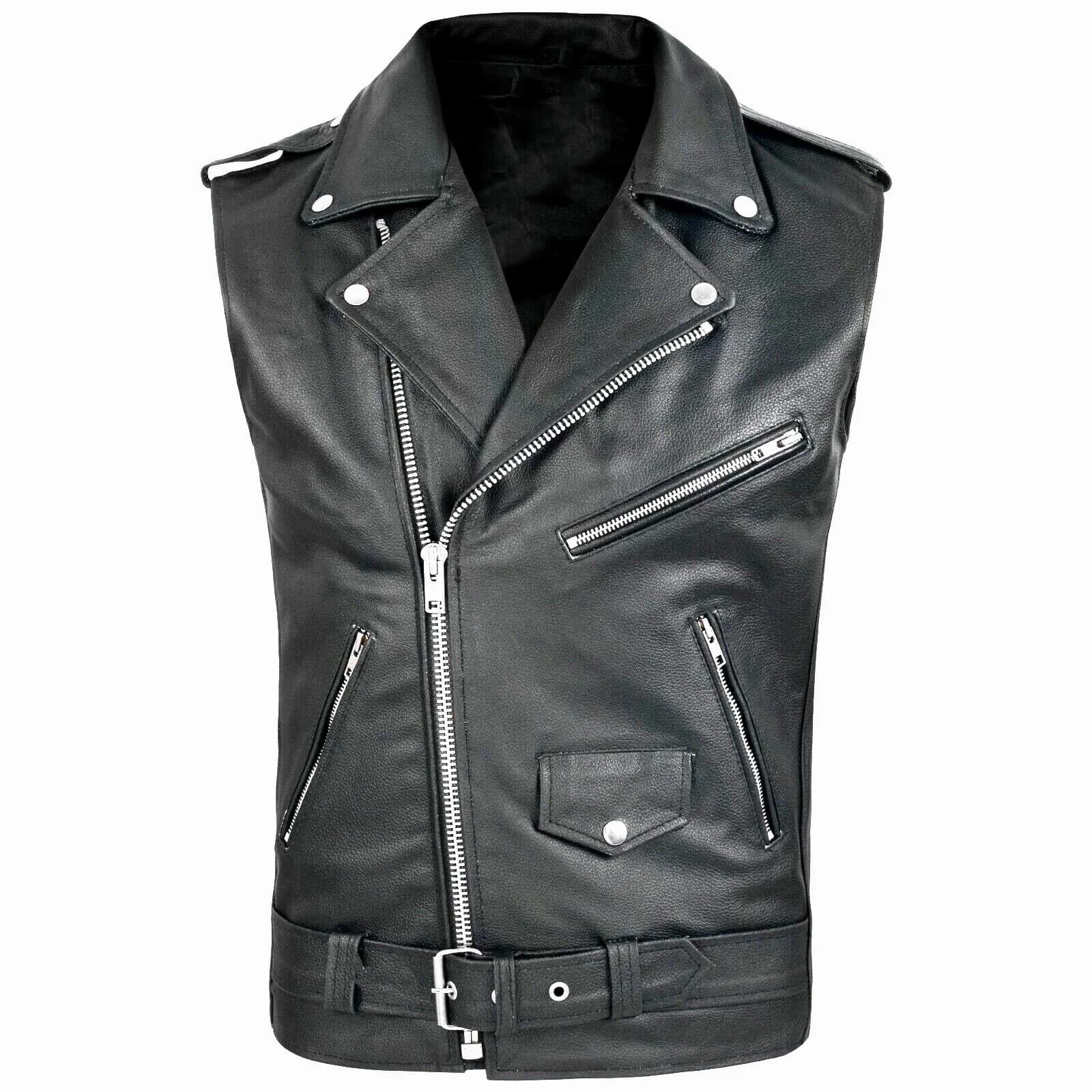 Compre chaleco de cuero PU de alta calidad para hombre, chaqueta de cuero con cremallera para motocicleta, chaleco multibolsillos estilo punk rock