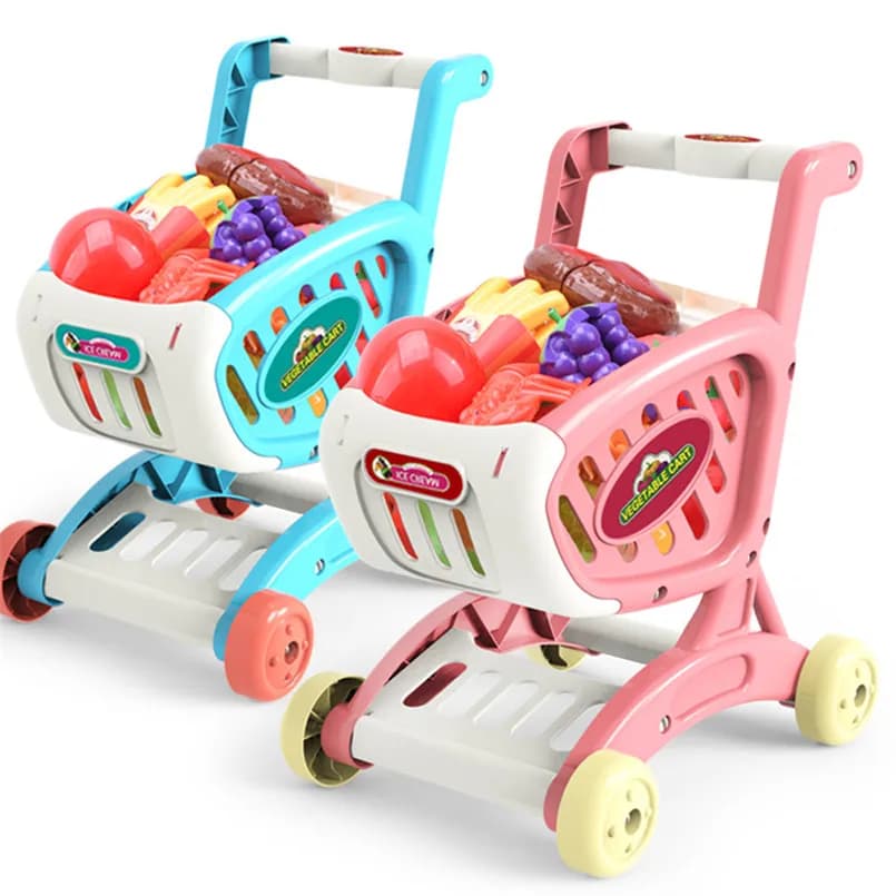 Juego de juguetes educativos para niños, carrito de compras de supermercado con carrito para cortar comida, fruta, juego simulado, 15 Uds.,