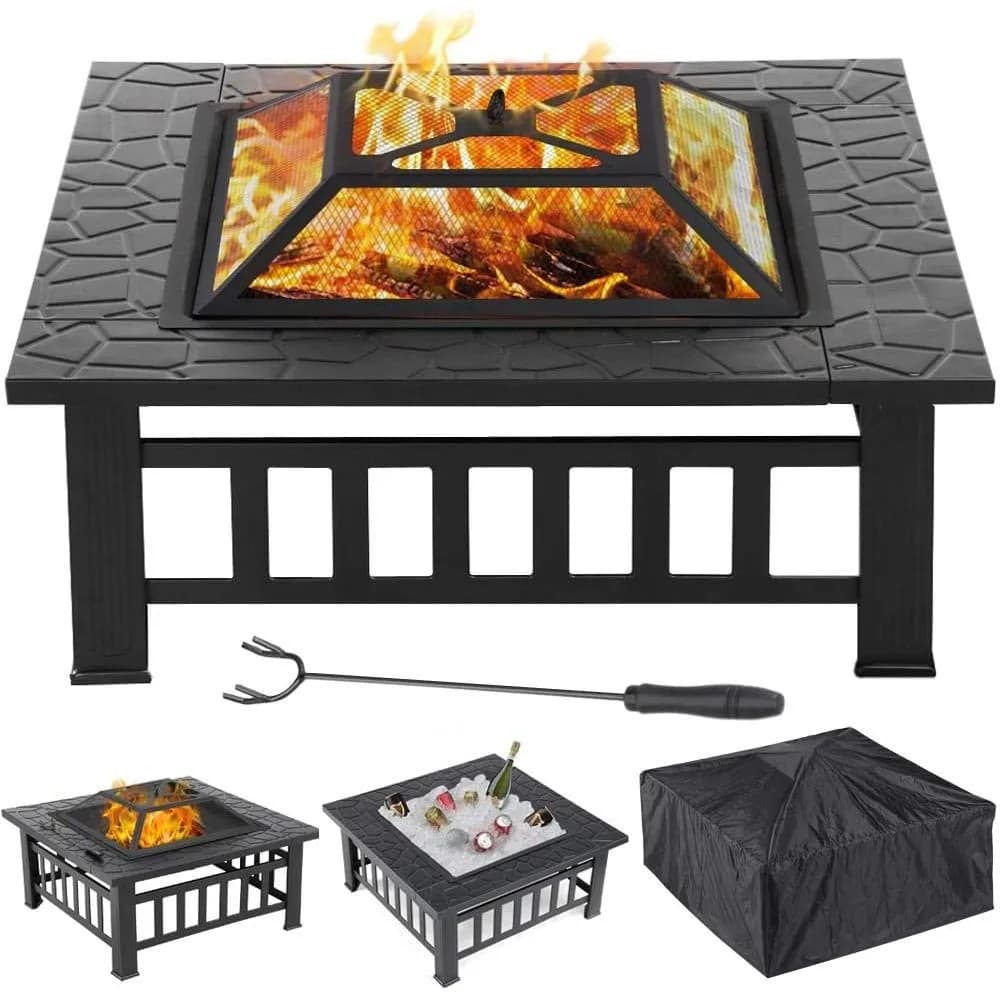 Yaheetech Paredero al aire libre Jardín Grande Chimeneas de Madera 3 en 1 para terraza Estufa al aire libre para Camping Campana para hoguera 81 x 81