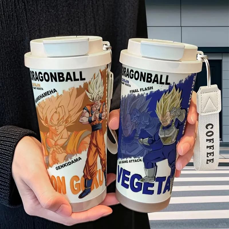 Vaso Térmico de Acero Inoxidable con Aislamiento al Vacío, Gran Capacidad, 2 en 1 con Tapa y Pajita, Diseño de Anime Dragon Ball Z, Estampado de