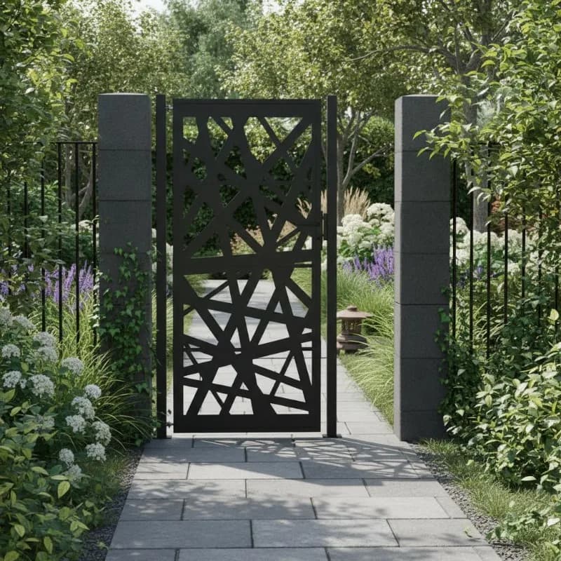 Portón de jardín negro de 100x200 cm, de acero, diseño ligero, ideal para patios y jardines de estilo moderno.