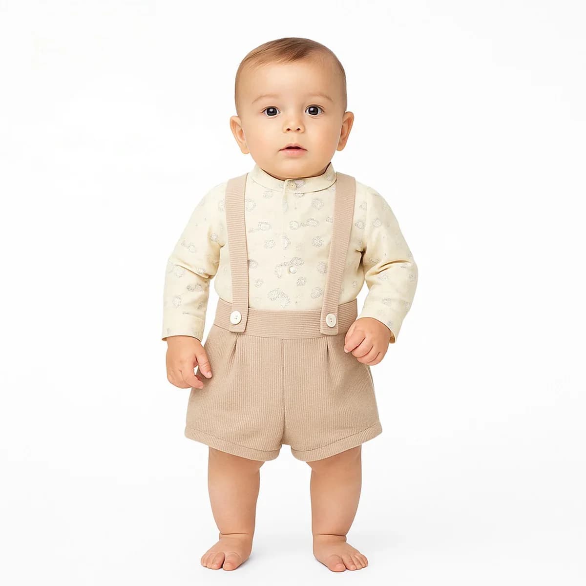 Babyferr – Conjunto bebé niño con tirantes beige – 25365 - Mercatextil