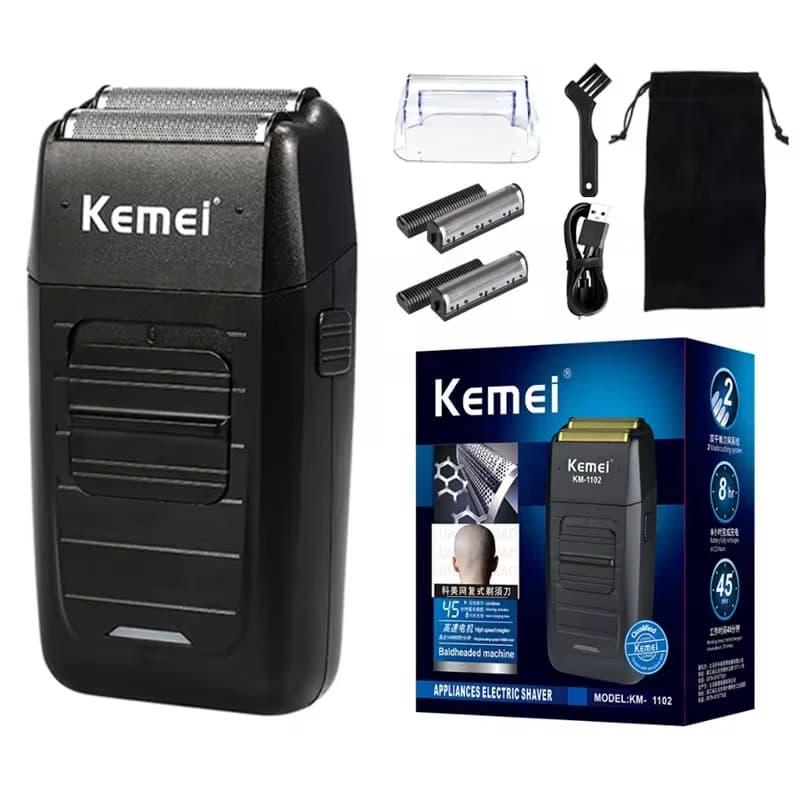 Kemei-Afeitadora inalámbrica recargable para hombre, afeitadora de barba recíproca de doble hoja, cuidado facial, recortadora fuerte multifunción,