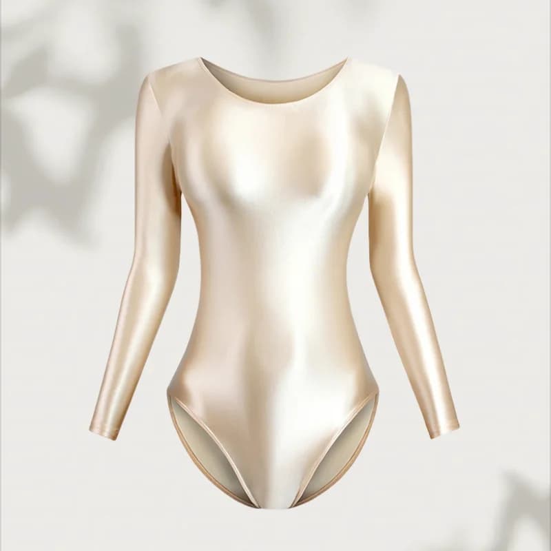 Body de Mujer Brillante, Camiseta de Manga Larga, Color Sólido, Traje de Baño, Ropa Deportiva de Yoga, Leotardo, Mono Sexy