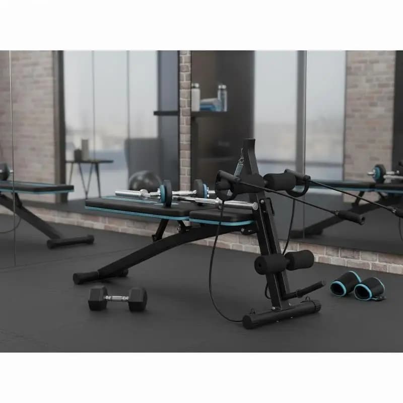 Banco de musculación plegable e inclinable, banco ajustable con extensor de piernas, acero, 54 x 160 x 106 cm, negro azul
