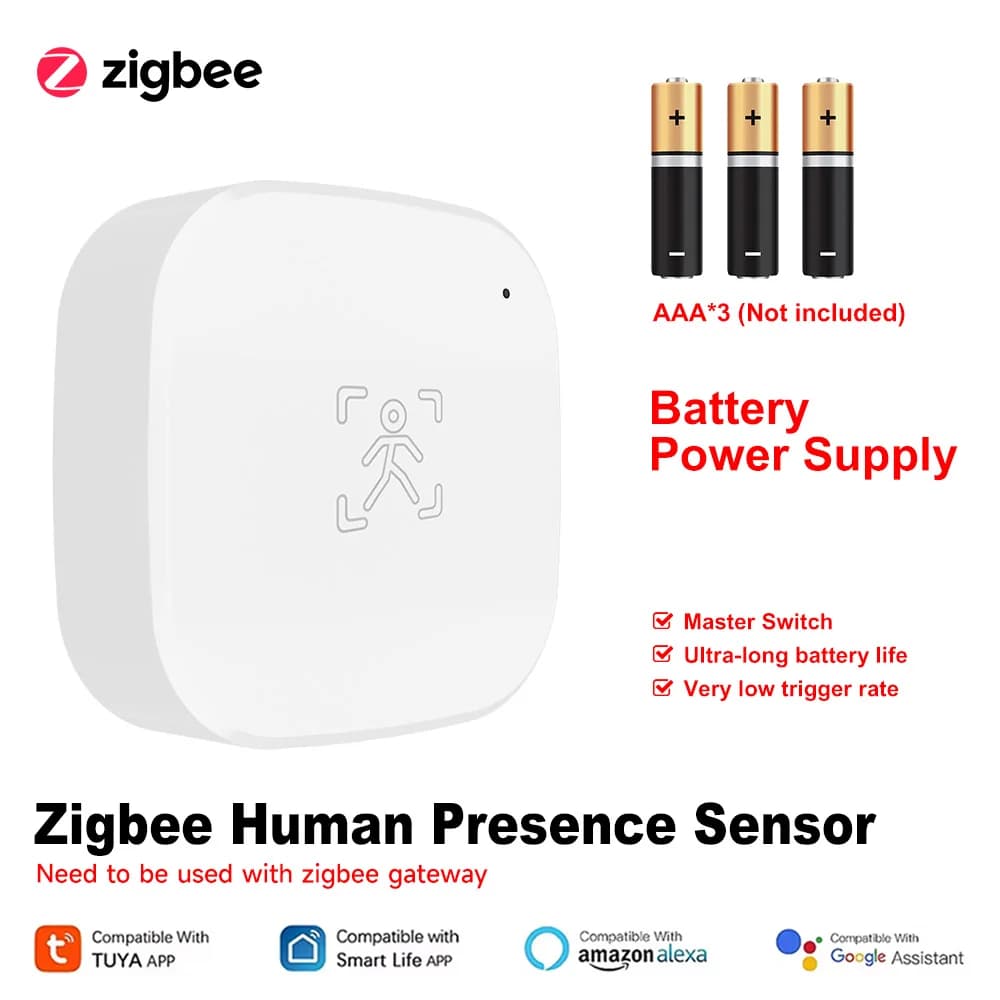 Smart Life Zigbee 24G MmWave Radar Sensor de movimiento Detector de presencia humana Monitor de respiración alimentado por batería para
