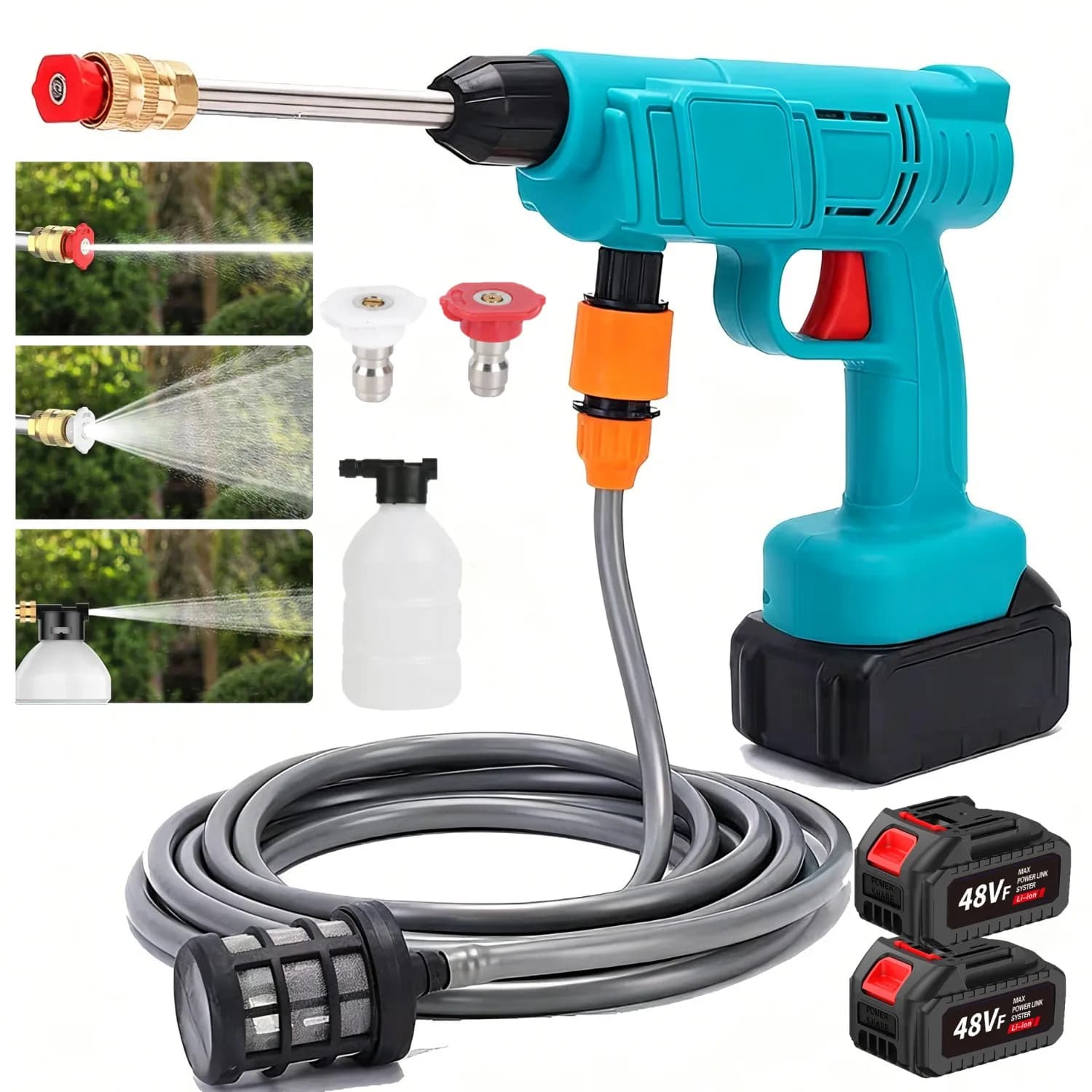 Hidrolavadora a Batería Portátil, Pistola de Agua a Presión con Boquillas, Máquina de Limpieza de Autos para Batería Makita de 21V