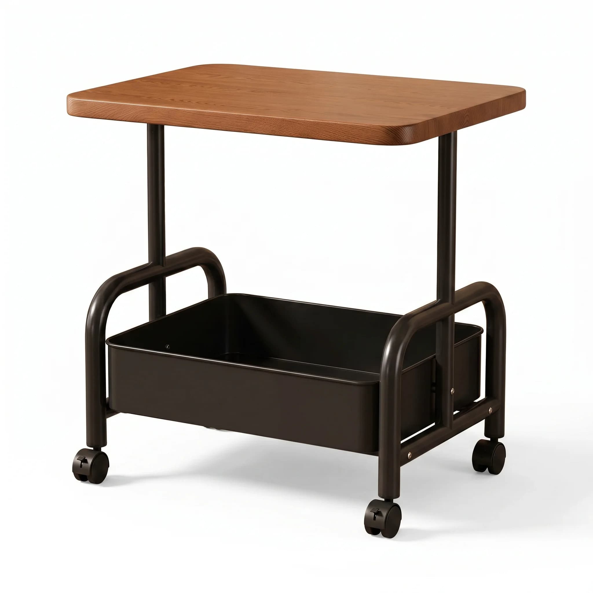 Carrito rodante multifunción de 2 niveles-43x30x52 cm-Negro-metal macizo-bandeja para bebidas