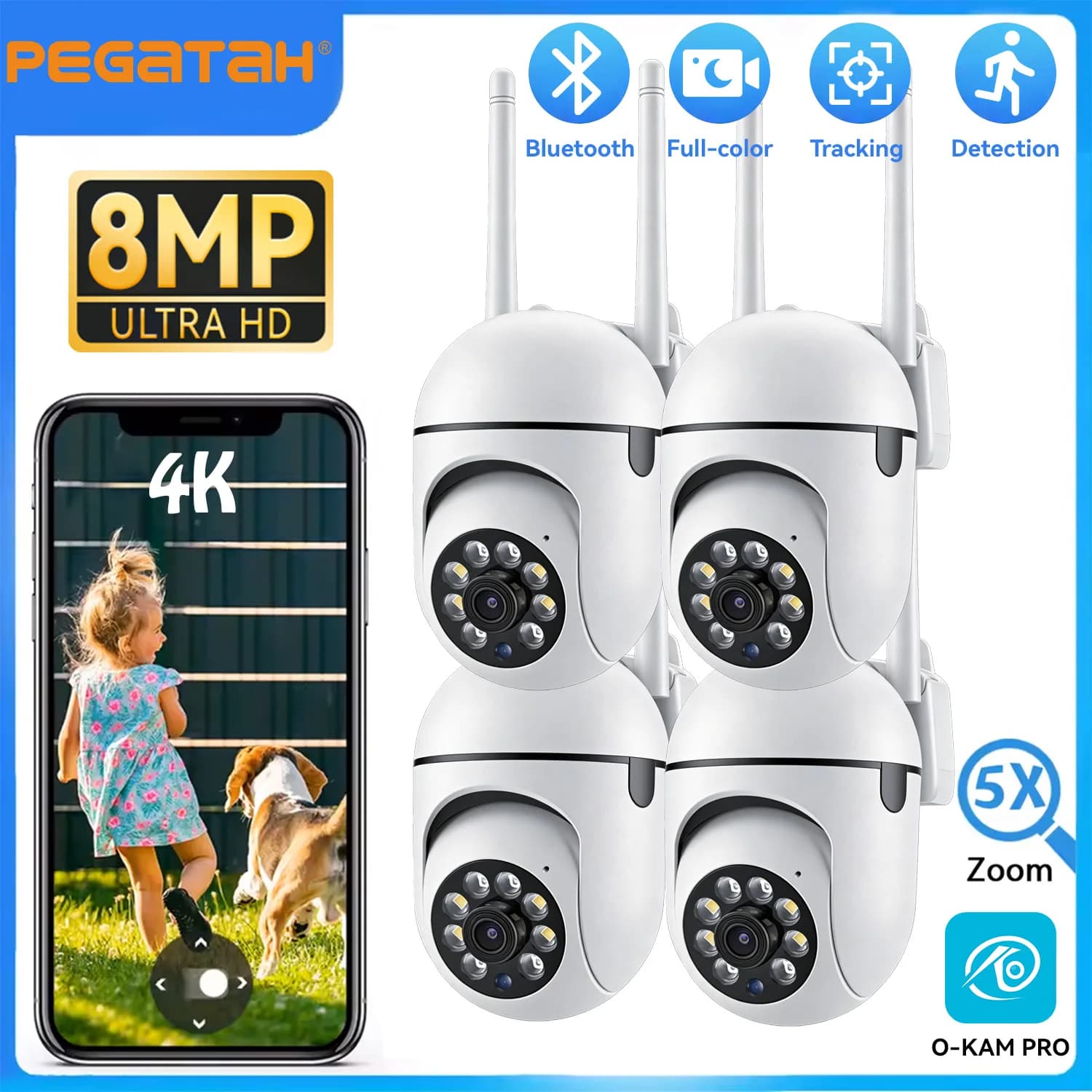 Cámaras de videovigilancia Wifi de 2,4G y 8MP, Monitor de protección de seguridad interior IP, Zoom 5,0X, alarma de seguimiento inalámbrica para el
