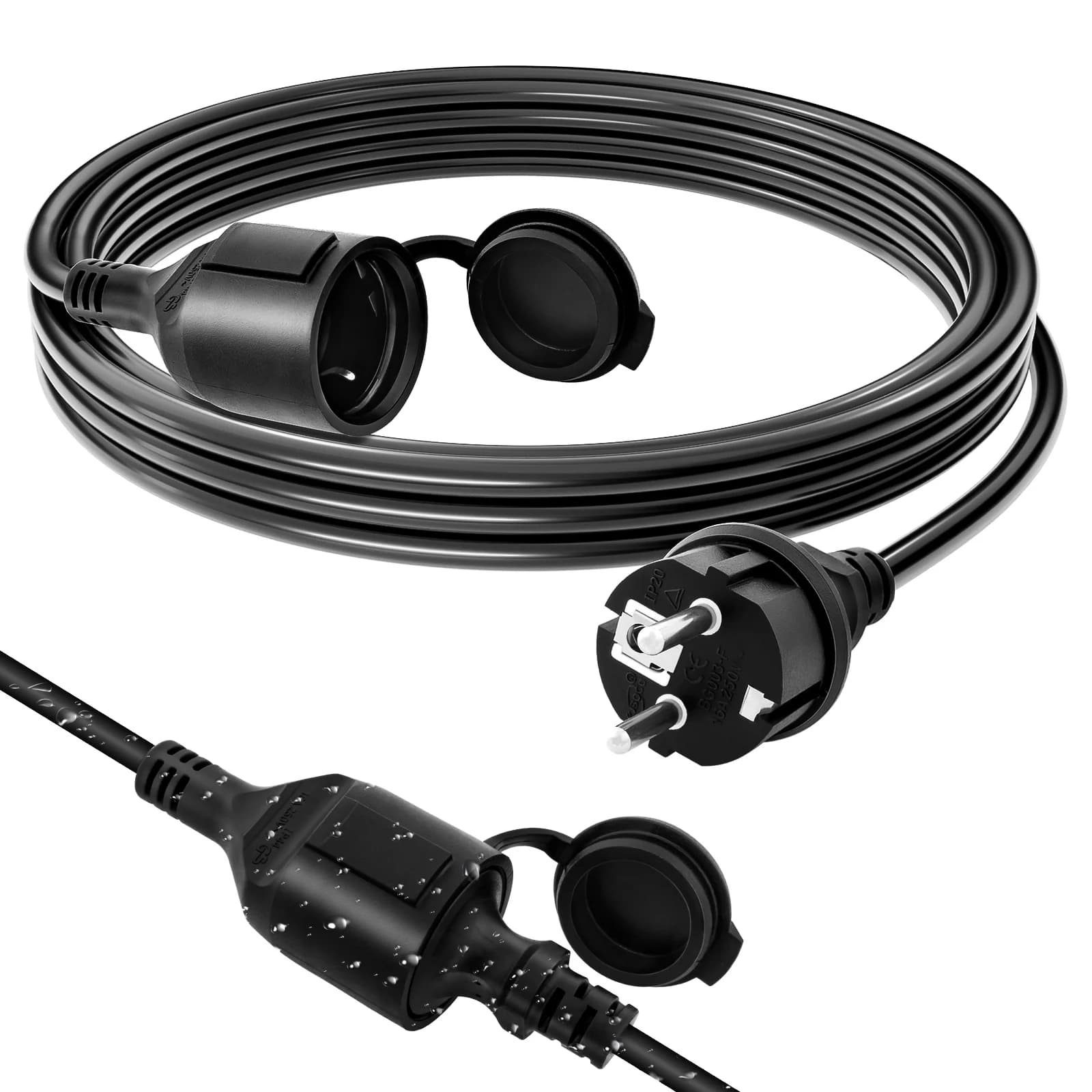 Cable de extensión para exteriores IP44, cable de alimentación flexible de goma, máximo 3500W 16A, enchufe impermeable con tapa protectora, cable