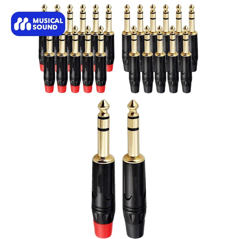 Sonido Musical chapado en oro 6,35mm TRS tipo soldadura conector de Audio DIY 1/4/24/50 piezas 1/4 pulgadas 1/4 "6,35mm adaptador de soldadura macho