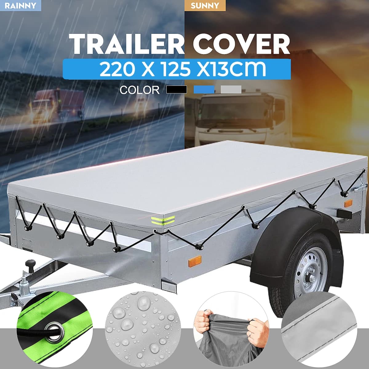 Azul/gris 220x125x13cm 420D Camper cubierta para tienda de campaña impermeable a prueba de viento a prueba de polvo para Camping coche Van