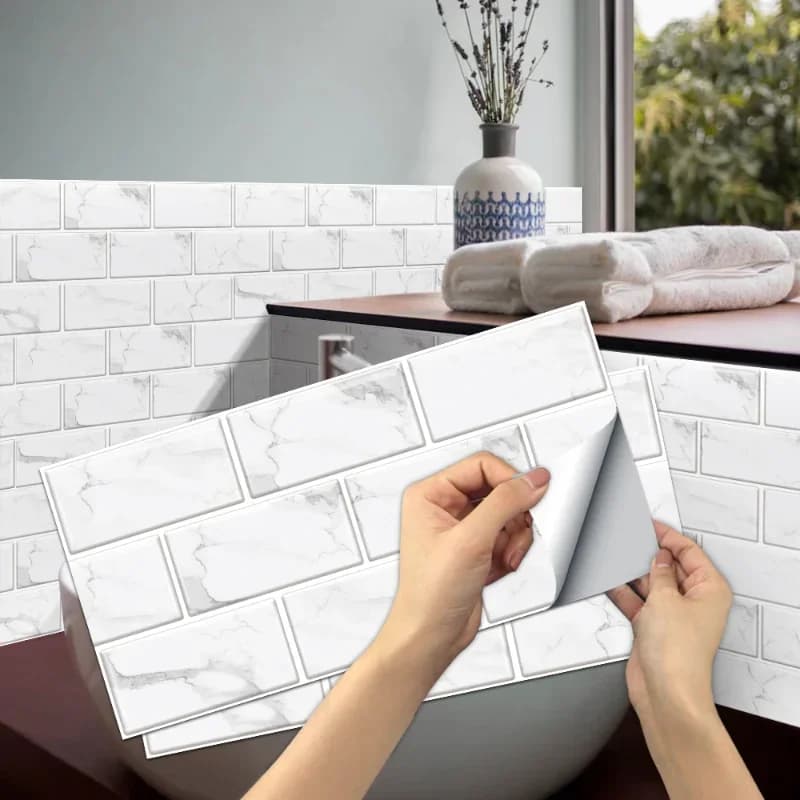 6 piezas/paquete, pegatinas de azulejos autoadhesivas de PVC duro estilo ladrillo nórdico minimalista - impermeables y resistentes al aceite para