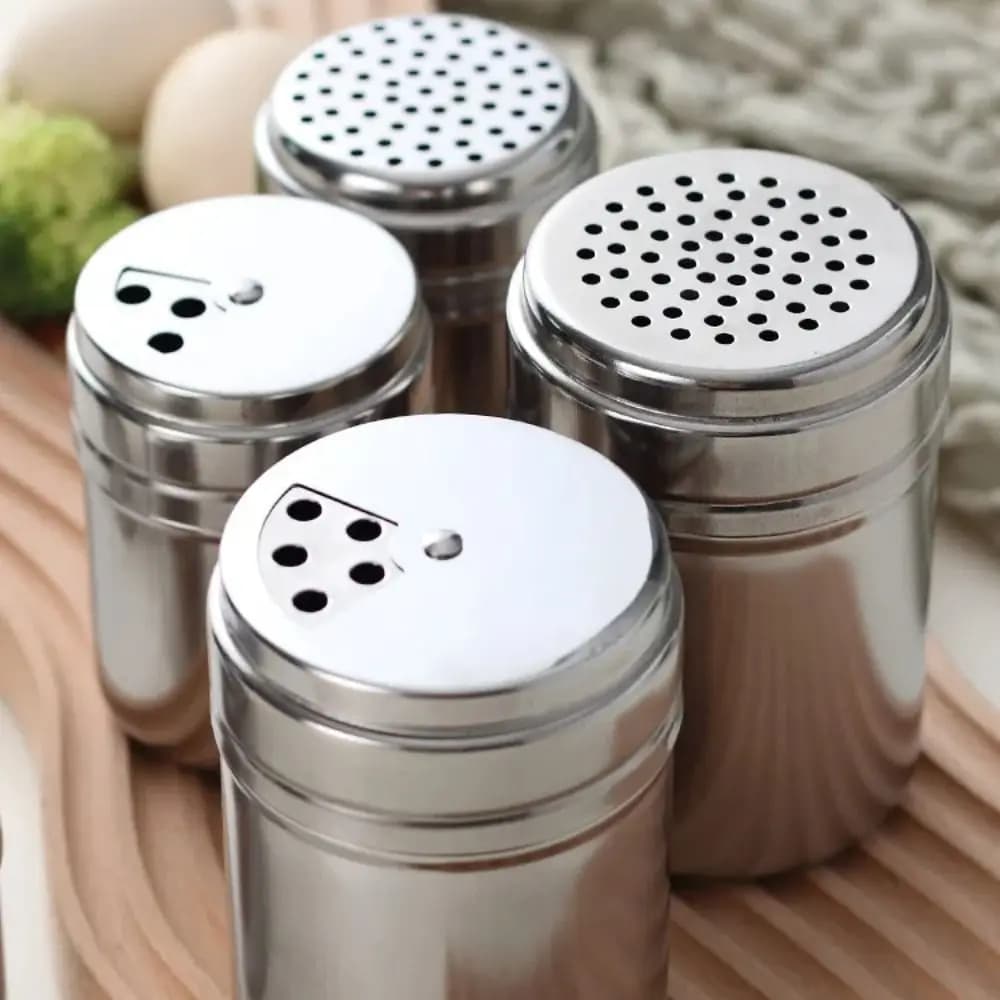 Tarro de condimentos multiusos de acero inoxidable, botella de azúcar y sal, cubierta giratoria, utensilios de cocina, agitador de especias y