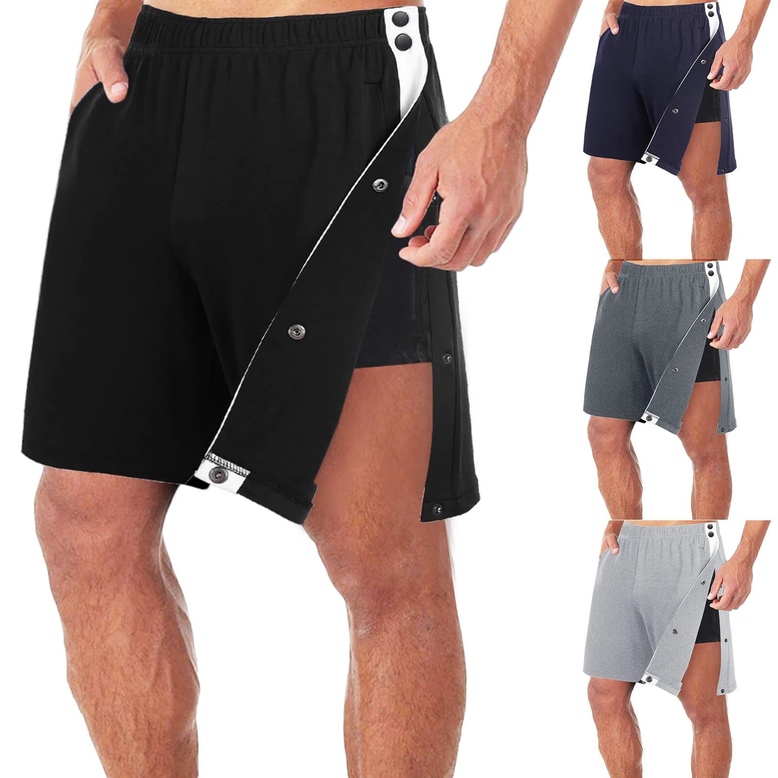 Pantalones cortos informales de verano para hombre, Shorts holgados de cintura elástica con botones laterales, bolsillos laterales, ropa de calle