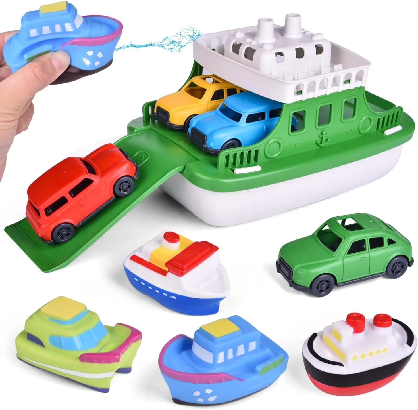 Mini juguete para Baby Shower en forma de coche con aspersor, piscina, bañera y playa, regalo de cumpleaños para niños, característica de barco de
